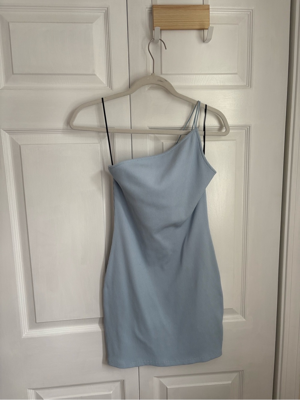 Divided Pale Blue One-Shoulder Ribbed Mini Dress